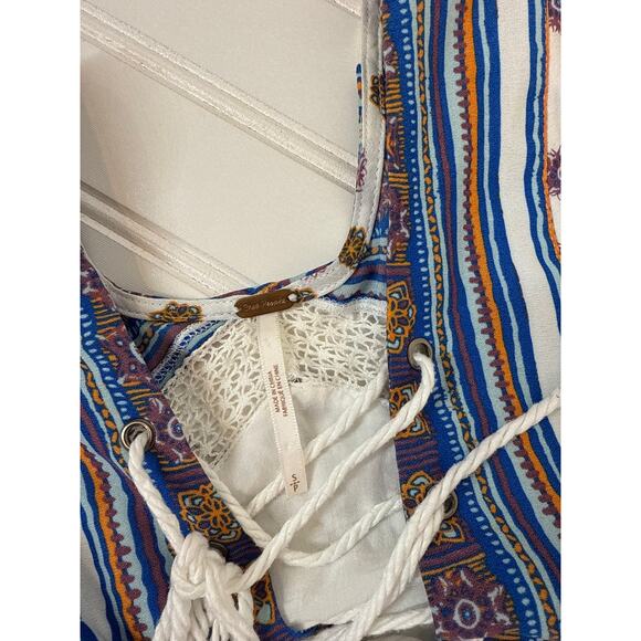 Free People Rain Shine Printed Lace-Up Swing Dress Floral Stripe Boho Mini Sz S - Picture 7 of 9